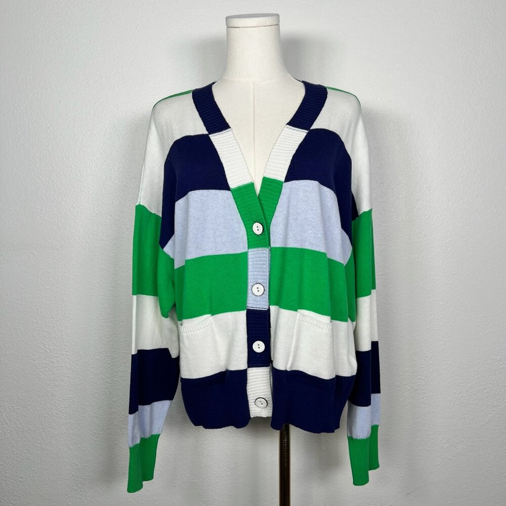 WISPR White/Navy/Green Stripe Varsity Cardigan - Size M